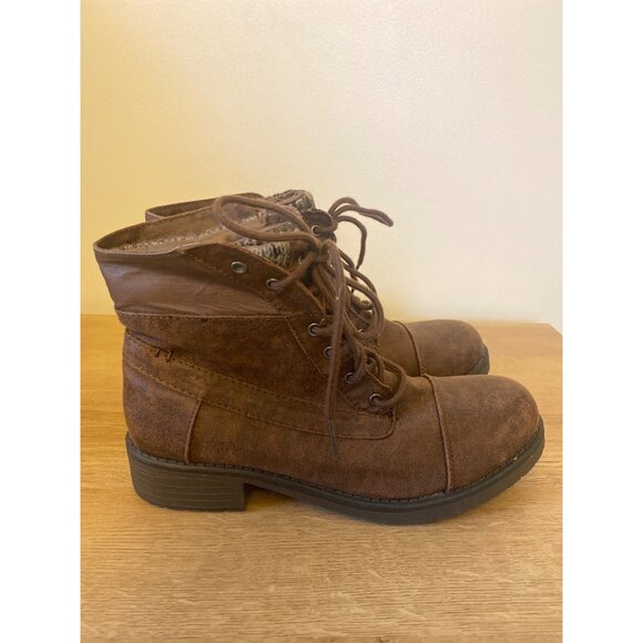 Faded Glory Shoes - Faded Glory Women’s Brown Faux Leather Lace-Up Ankle Boots Size 8